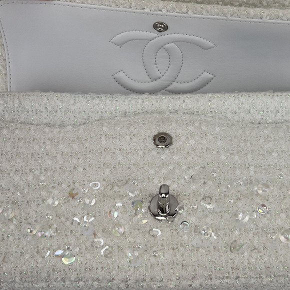 Chanel rain drop white tweed sequin double flap - Picture 7 of 12